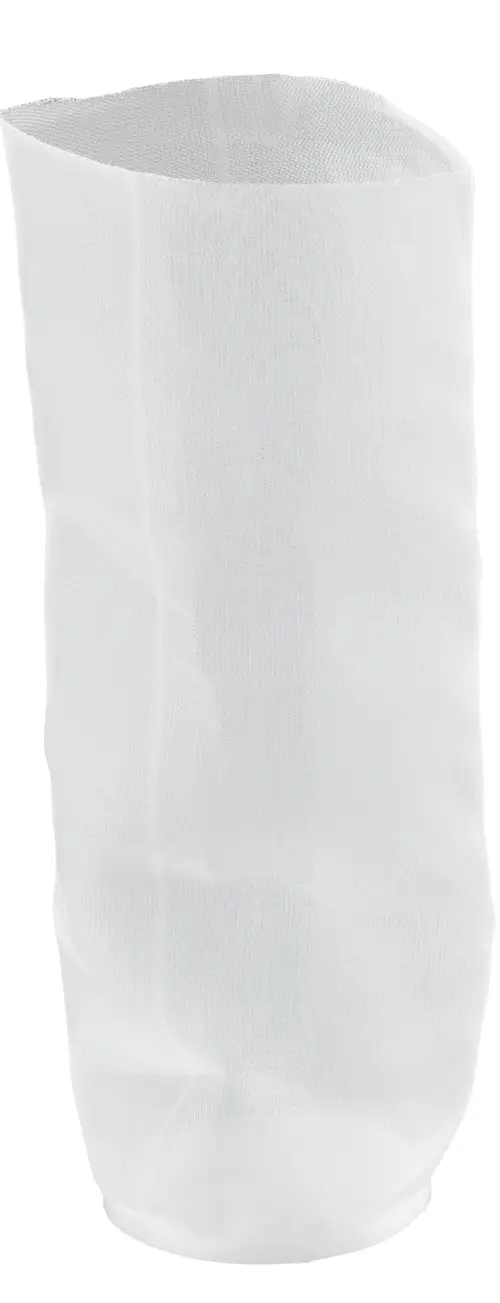 Weißer Filterstrumpf aus textilähnlichem Material, flexibel geformt, geeignet für die Verwendung mit Oventrop-Produkten zur Filtration von Flüssigkeiten.